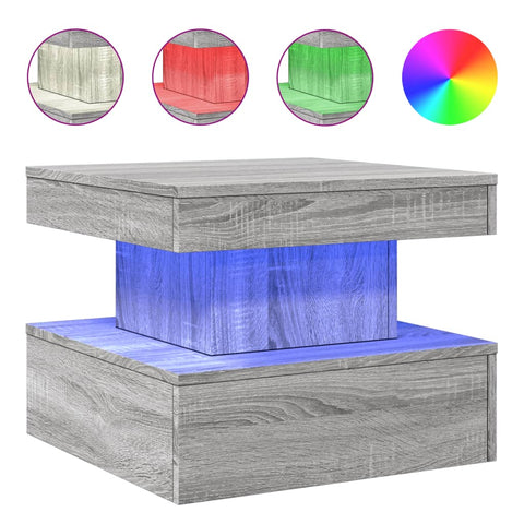 vidaXL Couchtisch mit LED-Leuchten Grau Sonoma 50x50x40 cm