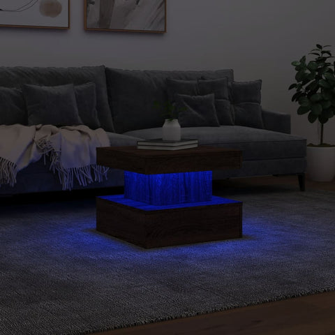 vidaXL Couchtisch mit LED-Leuchten Braun Eichen-Optik 50x50x40 cm