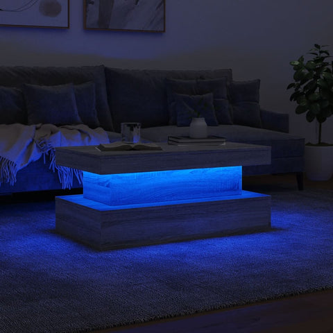 vidaXL Couchtisch mit LED-Leuchten Grau Sonoma 90x50x40 cm