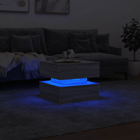 vidaXL Couchtisch mit LED-Leuchten Grau Sonoma 50x50x40 cm