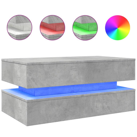 vidaXL Couchtisch mit LED-Leuchten Betongrau 90x50x40 cm