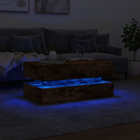 vidaXL Couchtisch mit LED-Leuchten Räuchereiche 90x50x40 cm