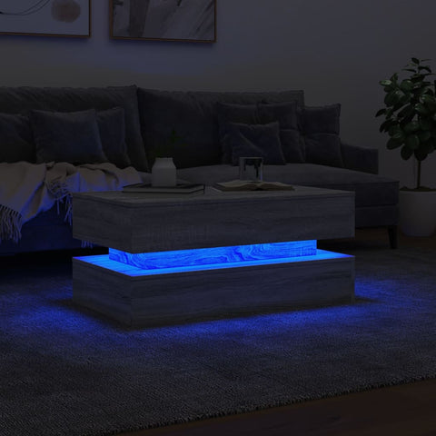 vidaXL Couchtisch mit LED-Leuchten Grau Sonoma 90x50x40 cm