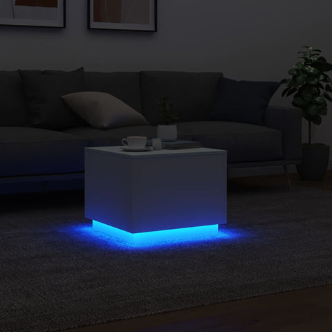 vidaXL Couchtisch mit LED-Leuchten Weiß 50x50x40 cm