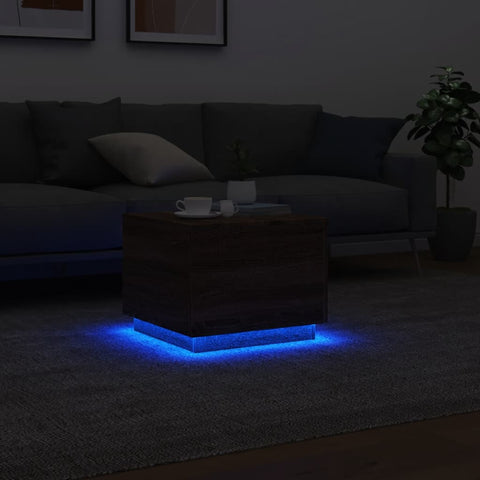 vidaXL Couchtisch mit LED-Leuchten Braun Eichen-Optik 50x50x40 cm