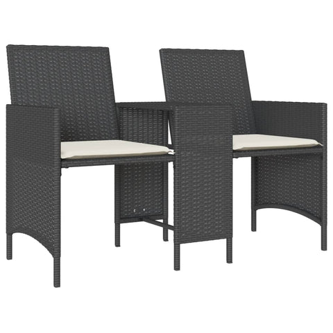 Gartensofa 2-Sitzer mit Tisch und Hockern Schwarz Poly Rattan