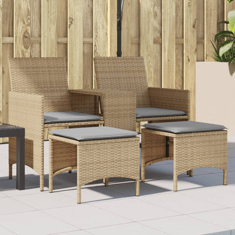 Gartensofa 2-Sitzer mit Tisch und Hockern Beige Poly Rattan