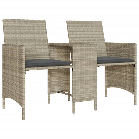 Gartensofa 2-Sitzer mit Tisch und Hockern Hellgrau Poly Rattan