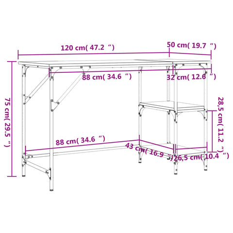 vidaXL Schreibtisch Sonoma-Eiche 120x50x75 cm Metall Holzwerkstoff