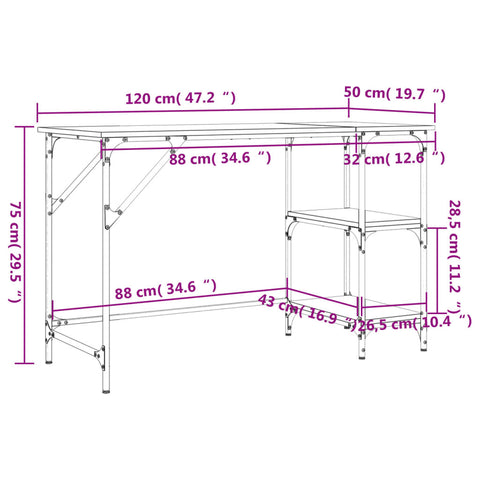 vidaXL Schreibtisch Grau Sonoma 120x50x75 cm Metall Holzwerkstoff