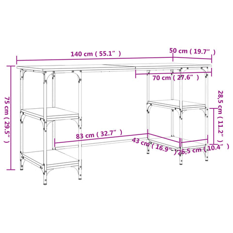 vidaXL Schreibtisch Schwarz 140x50x75 cm Metall und Holzwerkstoff