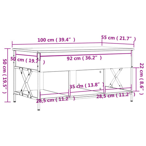 vidaXL Couchtisch Schwarz 100x55x50 cm Holzwerkstoff und Metall