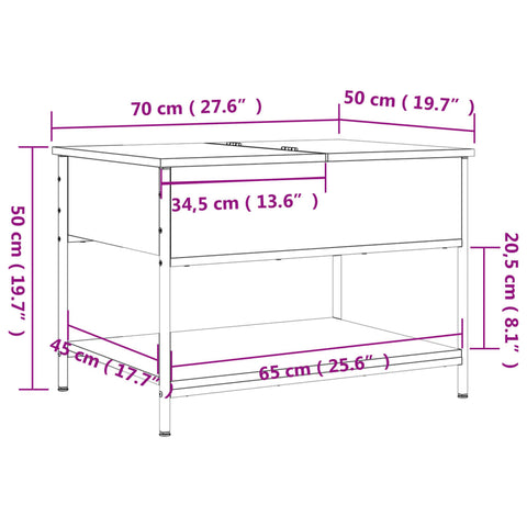 vidaXL Couchtisch Sonoma-Eiche 70x50x50 cm Holzwerkstoff und Metall