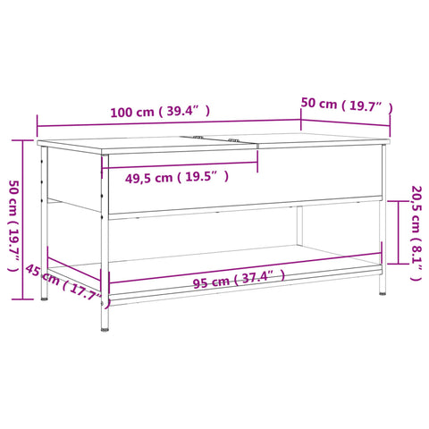 vidaXL Couchtisch Sonoma-Eiche 100x50x50 cm Holzwerkstoff und Metall