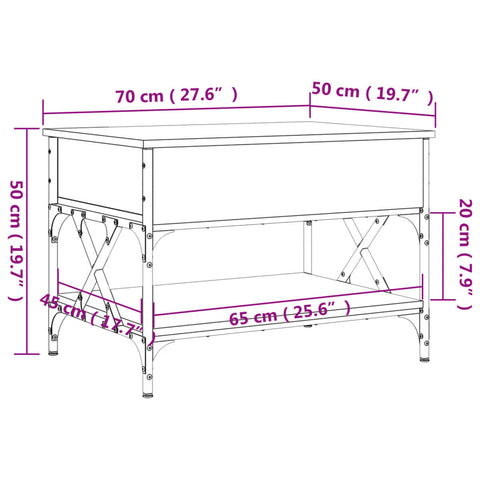 vidaXL Couchtisch Grau Sonoma 70x50x50 cm Holzwerkstoff und Metall