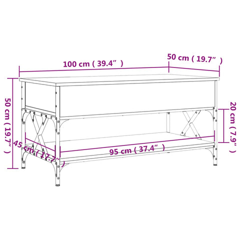 vidaXL Couchtisch Sonoma-Eiche 100x50x50 cm Holzwerkstoff und Metall