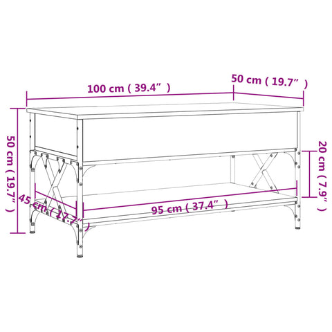 vidaXL Couchtisch Grau Sonoma 100x50x50 cm Holzwerkstoff und Metall