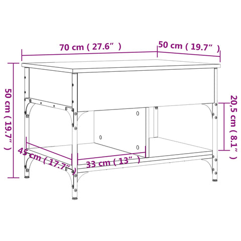 vidaXL Couchtisch Sonoma-Eiche 70x50x50 cm Holzwerkstoff und Metall