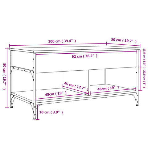 vidaXL Couchtisch Räuchereiche 100x50x50 cm Holzwerkstoff und Metall