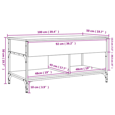 vidaXL Couchtisch Grau Sonoma 100x50x50 cm Holzwerkstoff und Metall