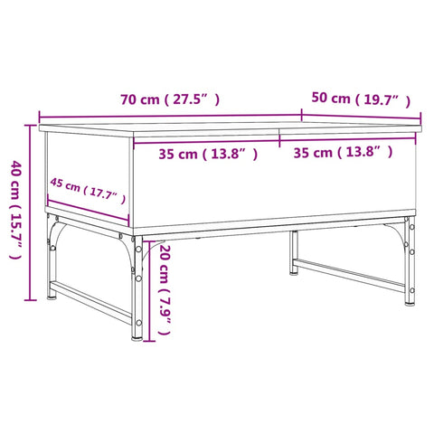 vidaXL Couchtisch Räuchereiche 70x50x40 cm Holzwerkstoff und Metall