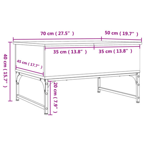 vidaXL Couchtisch Braun Eichen-Optik 70x50x40 cm Holzwerkstoff Metall