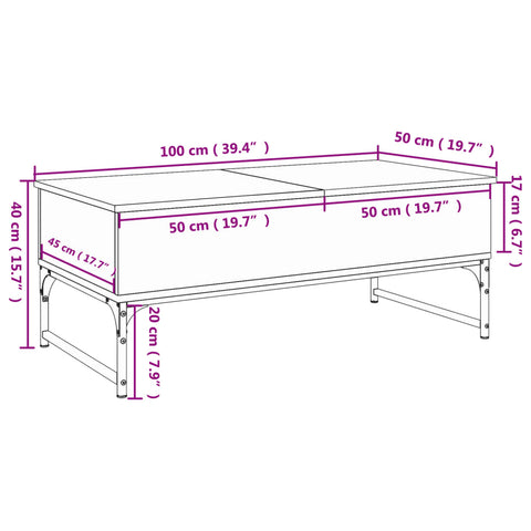 vidaXL Couchtisch Sonoma-Eiche 100x50x40 cm Holzwerkstoff und Metall