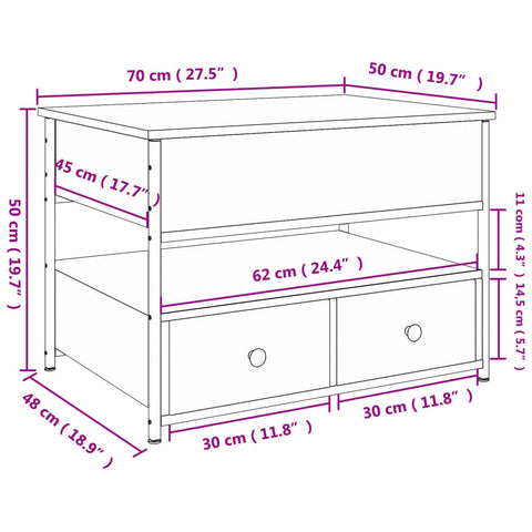 Couchtisch Sonoma-Eiche 70x50x50 cm Holzwerkstoff und Metall