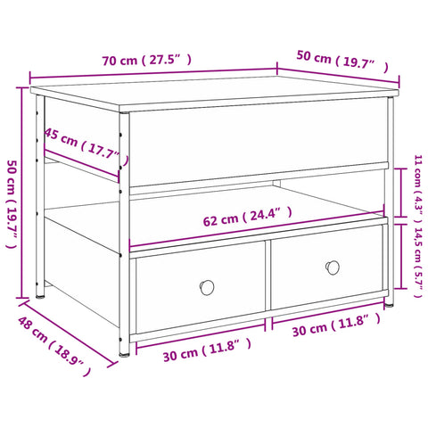 vidaXL Couchtisch Braun Eichen-Optik 70x50x50 cm Holzwerkstoff Metall