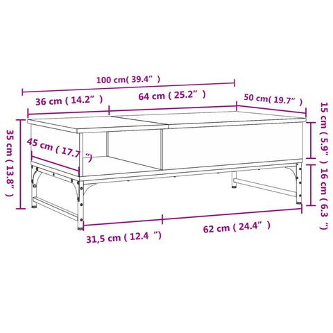 vidaXL Couchtisch Sonoma-Eiche 100x50x35 cm Holzwerkstoff und Metall