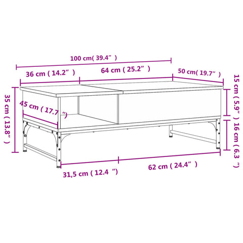 vidaXL Couchtisch Grau Sonoma 100x50x35 cm Holzwerkstoff und Metall