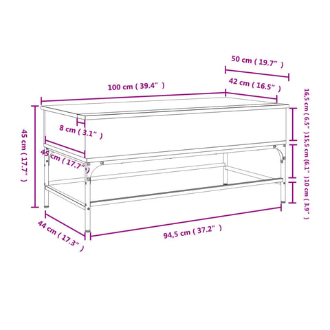 vidaXL Couchtisch Sonoma-Eiche 100x50x45 cm Holzwerkstoff und Metall