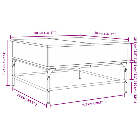 vidaXL Couchtisch Räuchereiche 80x80x45 cm Holzwerkstoff und Metall