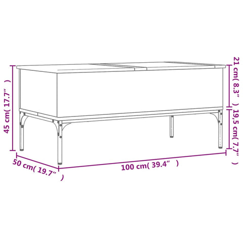 vidaXL Couchtisch Grau Sonoma 100x50x45 cm Holzwerkstoff und Metall