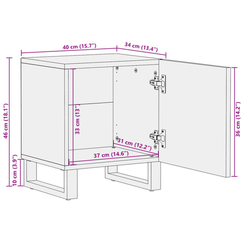 vidaXL Nachttisch 40x34x46 cm Raues Mangoholz