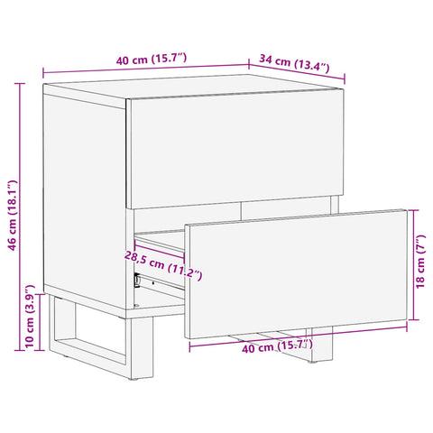 vidaXL Nachttisch 40x34x46 cm Raues Mangoholz