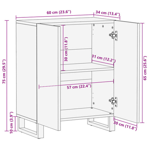 vidaXL Sideboard 60x34x75 cm Raues Massives Mangoholz