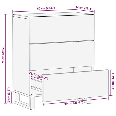 vidaXL Sideboard 60x34x75 cm Raues Massives Mangoholz