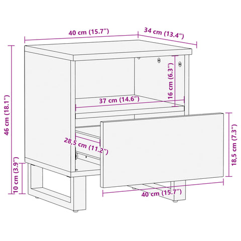 vidaXL Nachttisch 40x33x46 cm Raues Mangoholz