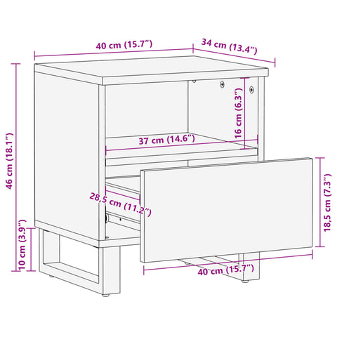 vidaXL Nachttische 2 Stk. 40x34x46 cm Raues Mangoholz