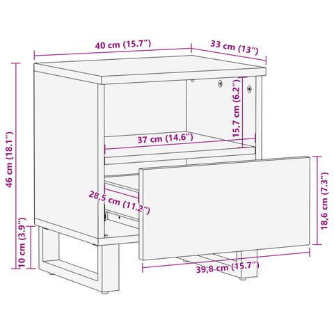 vidaXL Nachttisch 40x34x46 cm Massivholz Mango