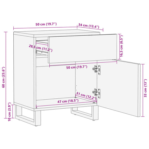 vidaXL Nachttisch 50x34x60 cm Raues Massives Mangoholz