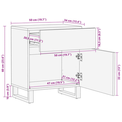 vidaXL Nachttisch Braun 50x34x60 cm Massivholz Mango