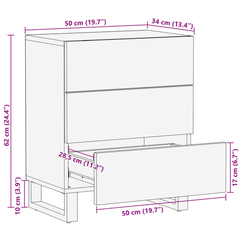 vidaXL Nachttisch 50x34x62 cm Raues Massives Mangoholz