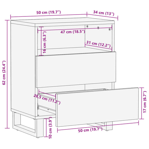 vidaXL Nachttisch 50x34x62 cm Raues Massives Mangoholz