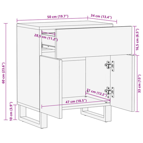 vidaXL Nachttisch 50x34x60 cm Raues Massives Mangoholz