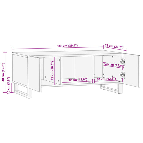 vidaXL Couchtisch 100x55x40 cm Raues Massives Mangoholz