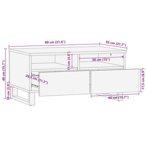 vidaXL Couchtisch 80x55x40 cm Raues Massivholz Mango