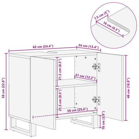 vidaXL Waschbeckenunterschrank 62x34x58 cm Massivholz Akazie