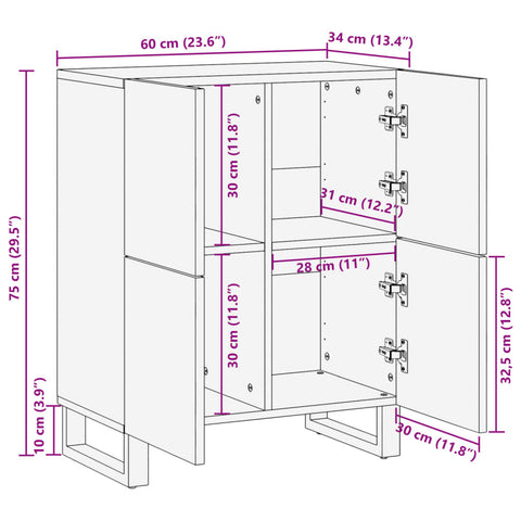 vidaXL Sideboard 60x34x75 cm Massivholz Akazie